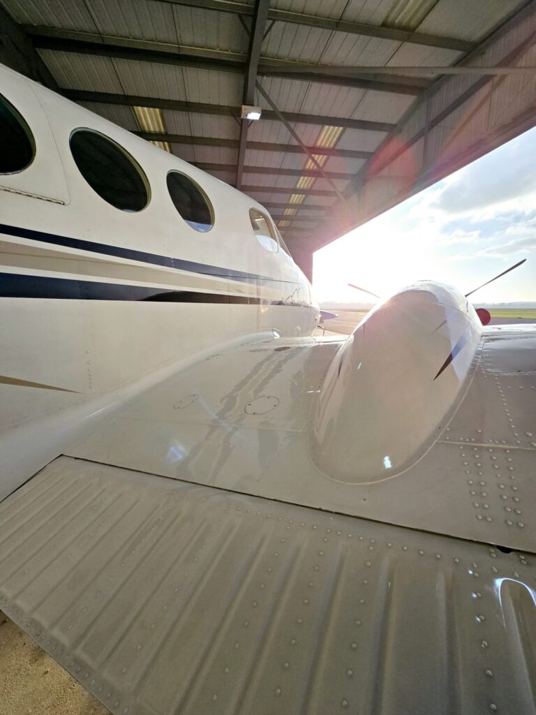 Beech KingAir exterior cleaning, detailing and valeting. Charter aircraft and private planes are our speciality.
